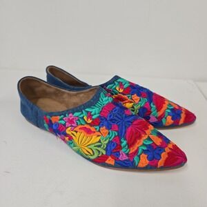 NWT Jeffery Campbell Vijay Embroidered Step-Down Flats Women 8 Blue Floral Shoes